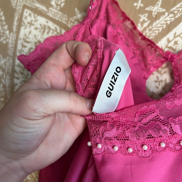 DANIELLE GUIZIO Babydoll Slip Dress in Pink w/ Pearls - Picture 6 of 9